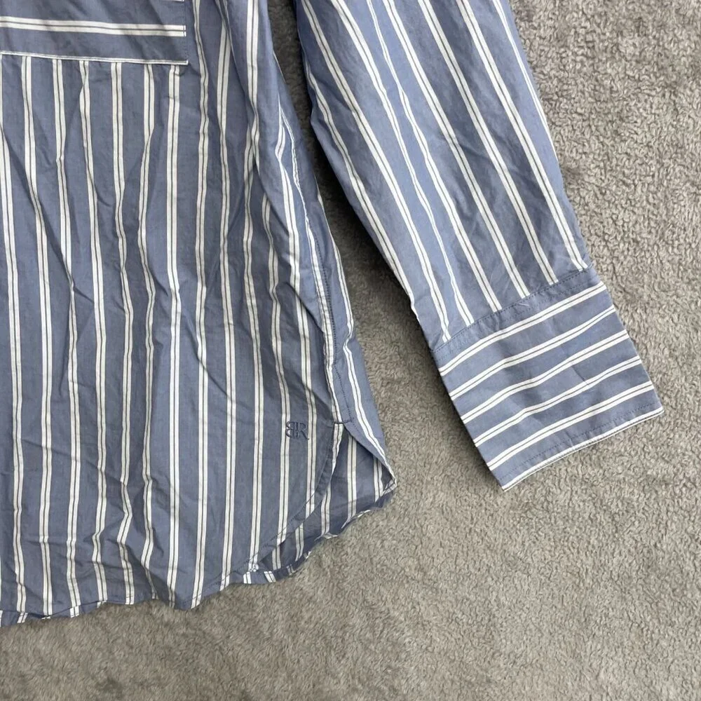 💥   Republic Men's L Blue & White Striped Button-Up Shirt 100% Cotton